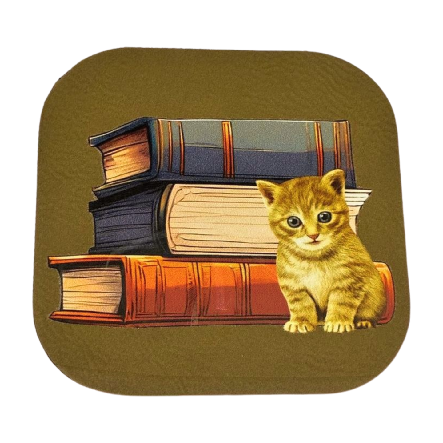 Stack of Books with Kitten Leatherette Direct to Film Transfer