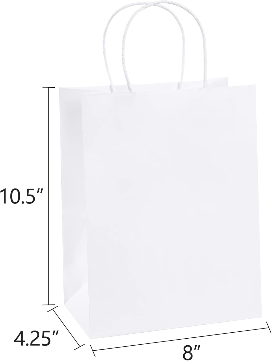White paper gift bag with dimensions indicated on a white background